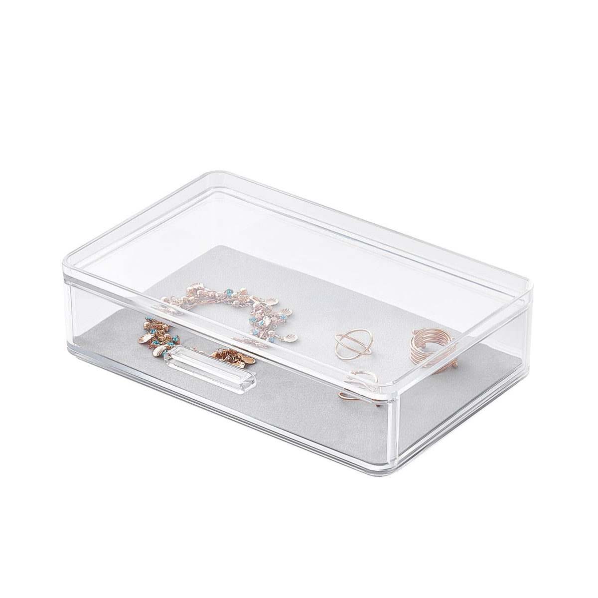 Stackable Clear Jewellery Drawer with Soft Flocked Liner - Image 2