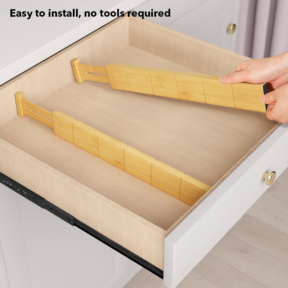 Expandable Bamboo Drawer Dividers, 17-22 in, with Inserts and Labels, 4 Pieces - Image 3