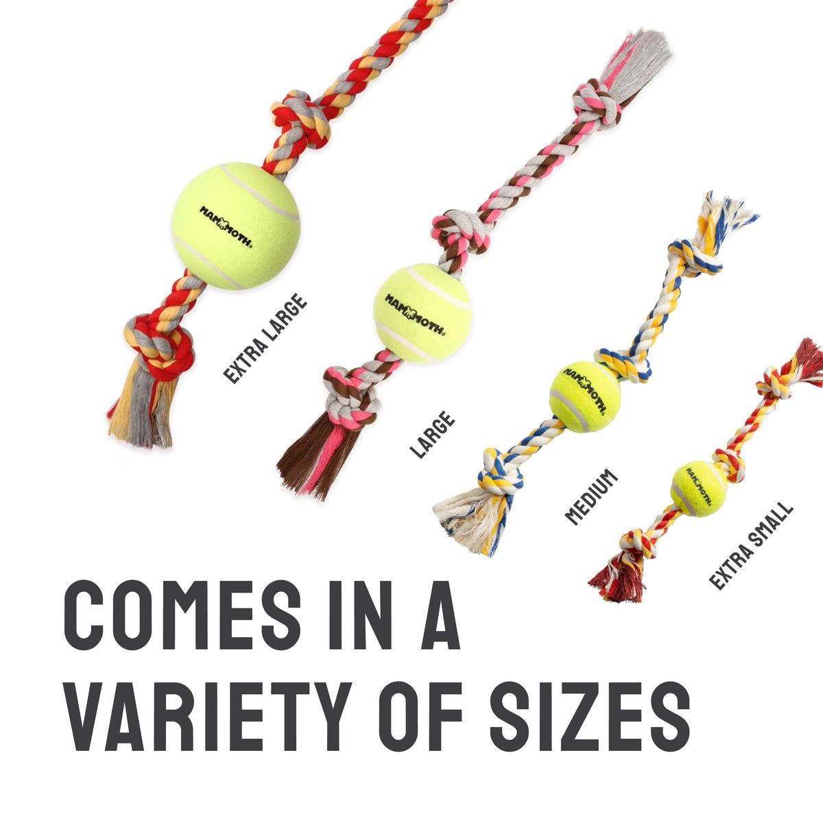 Cotton-Blend 3-Knot Tug Rope Dog Toy with Mini Tennis Ball, 11 in - Image 3