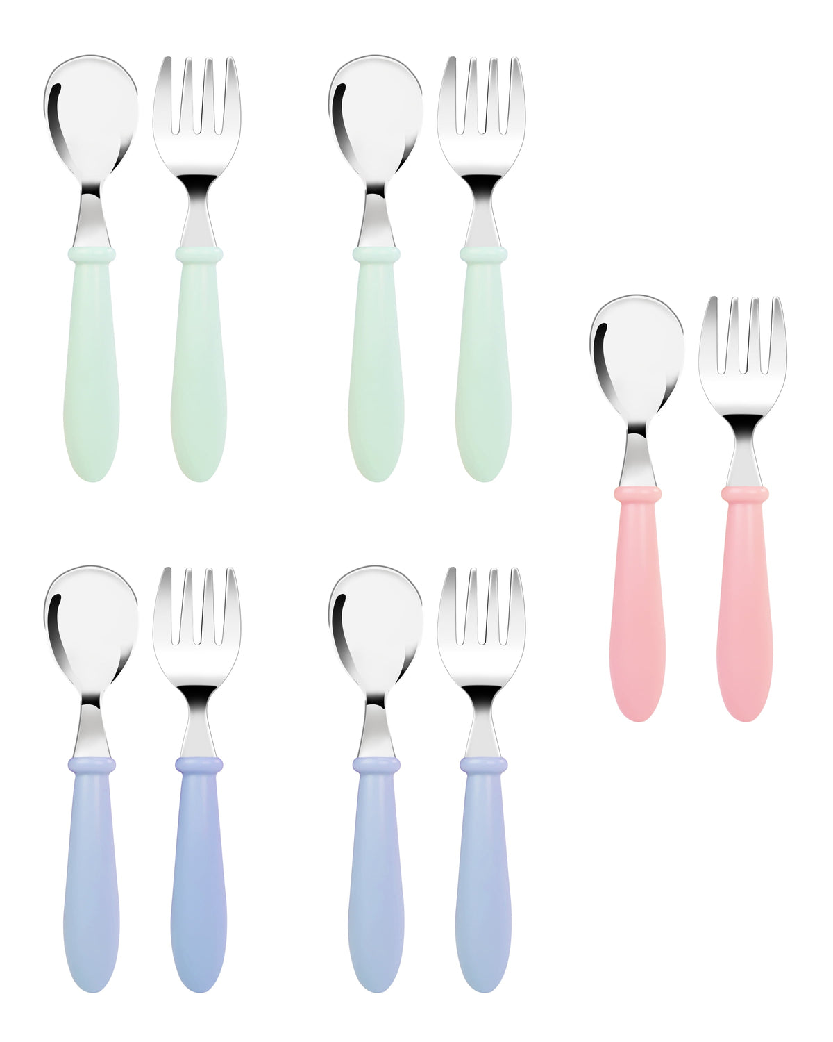 Toddler Forks and Spoons, Stainless Steel with Round Handles, 10 Pieces