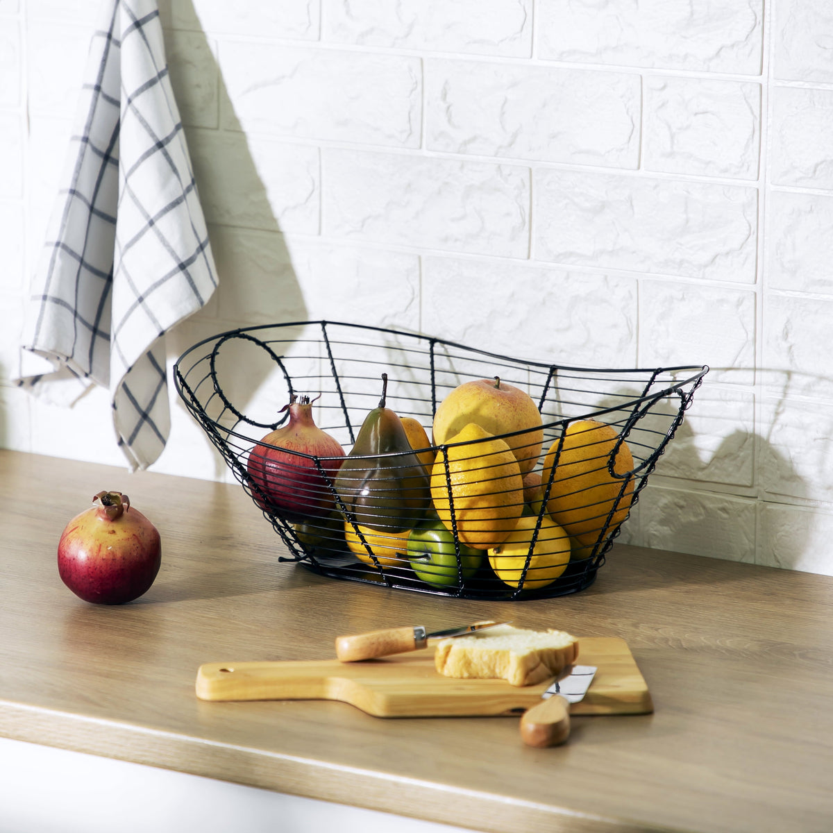 Handcrafted Black Wire Basket with Cutout Handles - Image 2