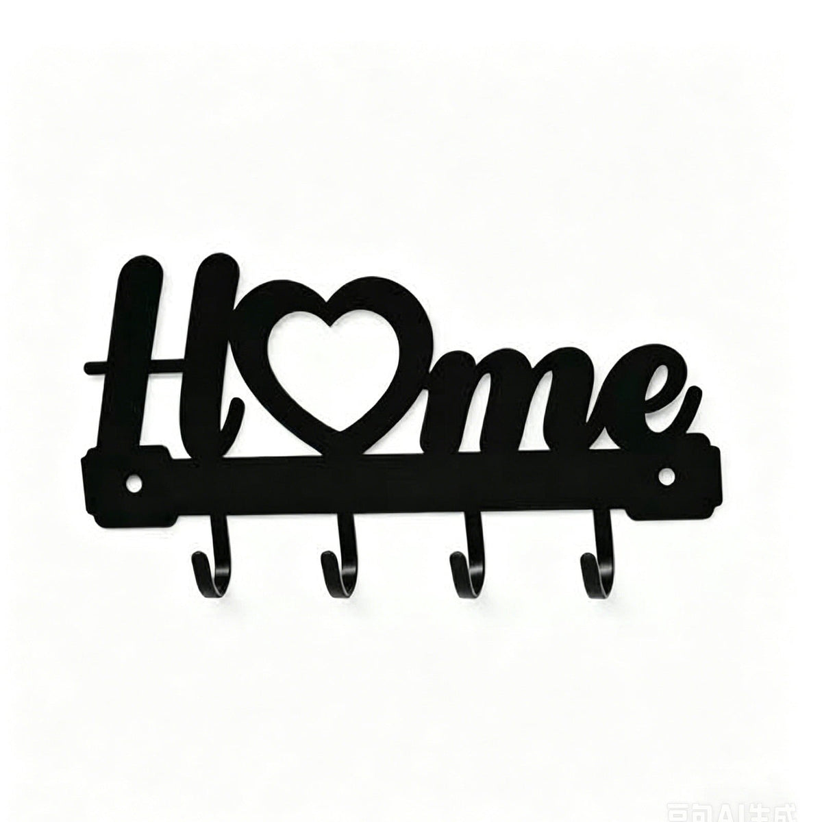 Wall-Mounted Metal Key Rack with 4 Hooks, 6.9 in, Black