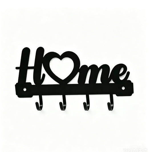 Wall-Mounted Metal Key Rack with 4 Hooks, 6.9 in, Black