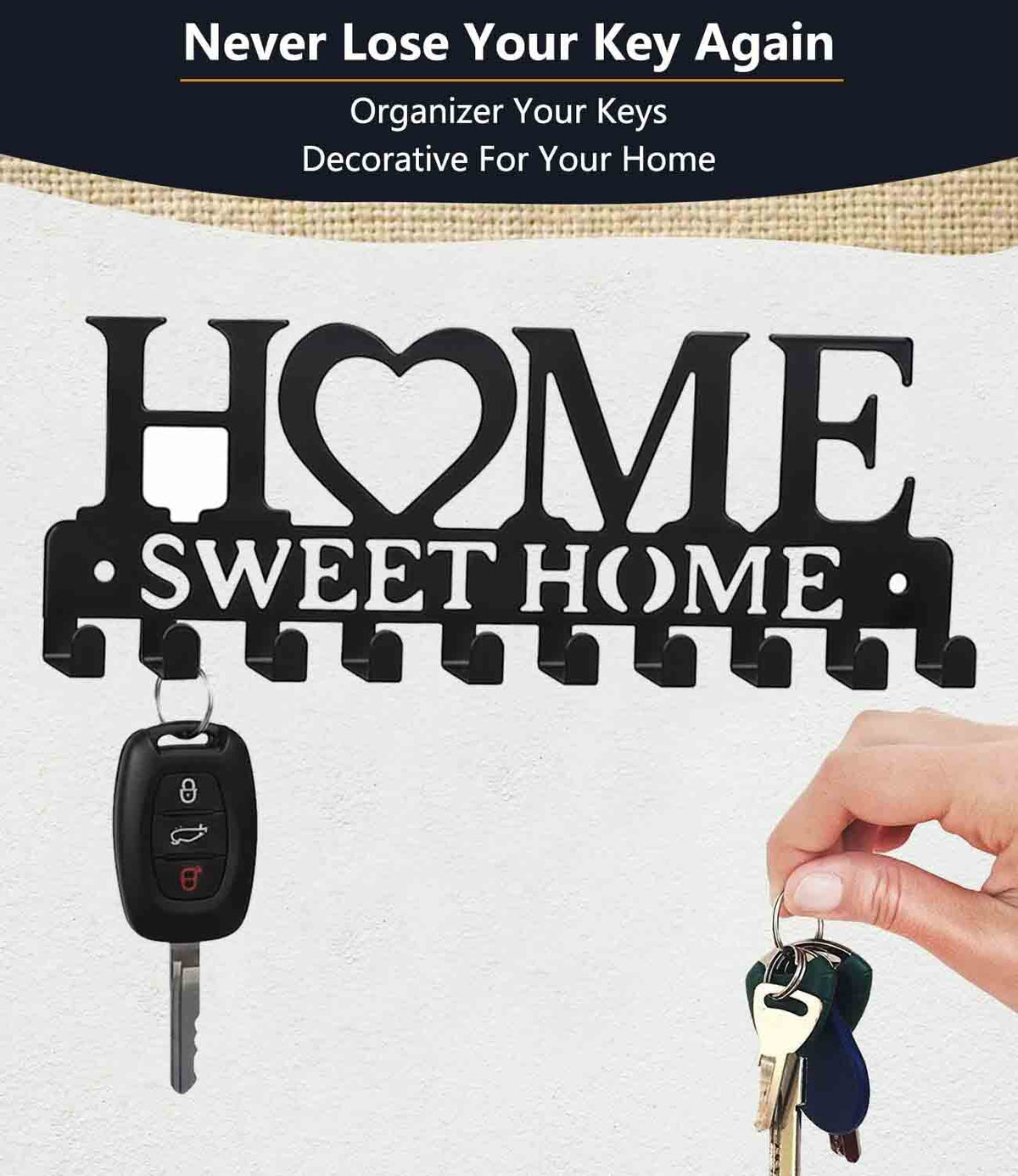 Decorative Wall-Mounted Key Hook Rack, Matte Black Iron - Image 5