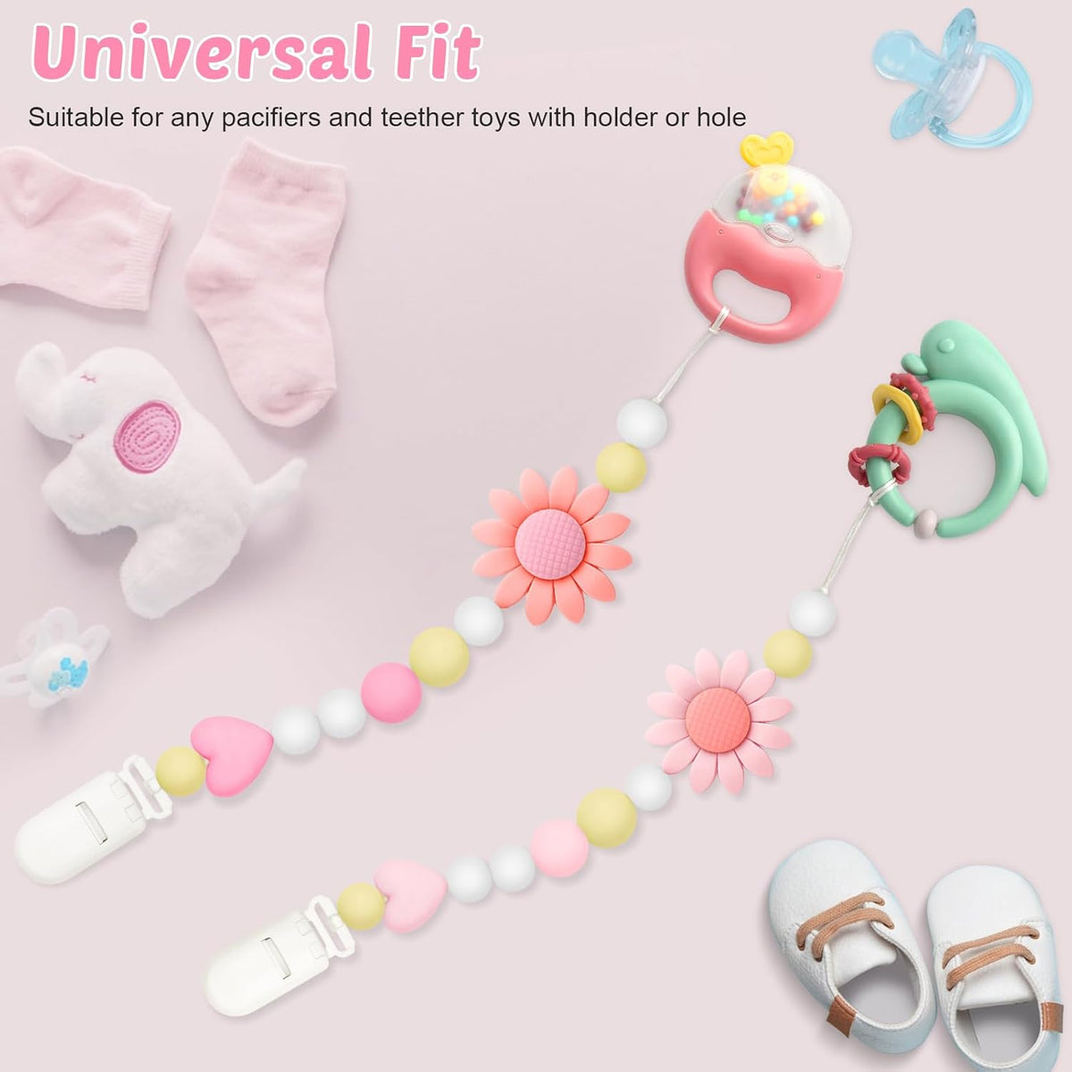 Sunflower Silicone Pacifier Clips, Set of 2 - Image 5