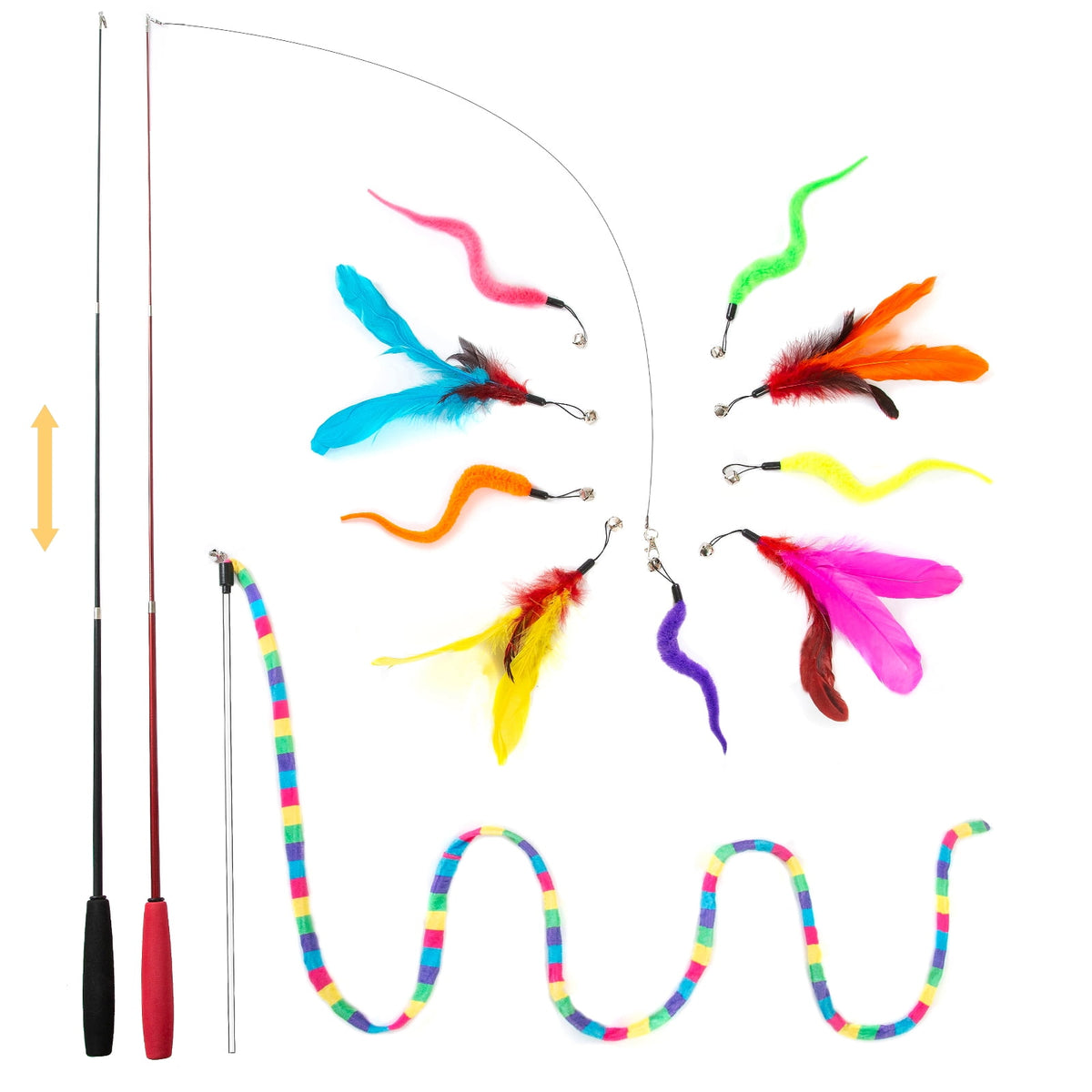 Interactive Cat Feather Wand Set, 2 Retractable Wands and 9 Refills (14 Pieces)