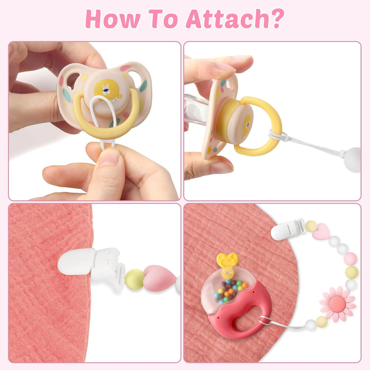 Sunflower Silicone Pacifier Clips, Set of 2 - Image 6