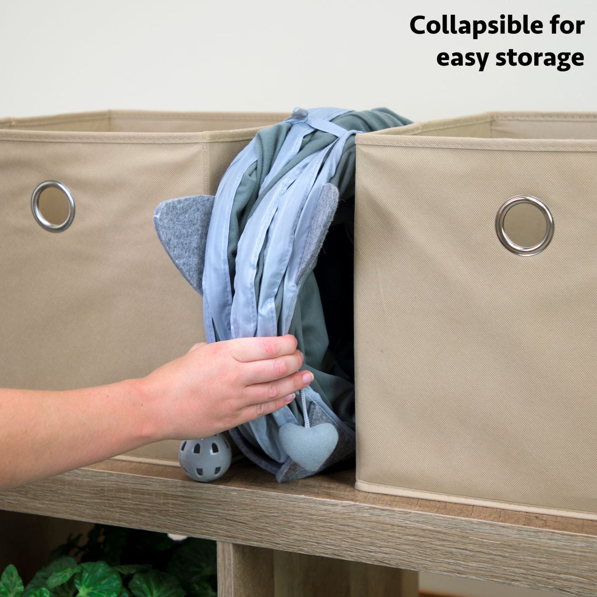 Pop-Up 3-Way Cat Tunnel with Peek Hole and Catnip Toys, Gray - Image 3