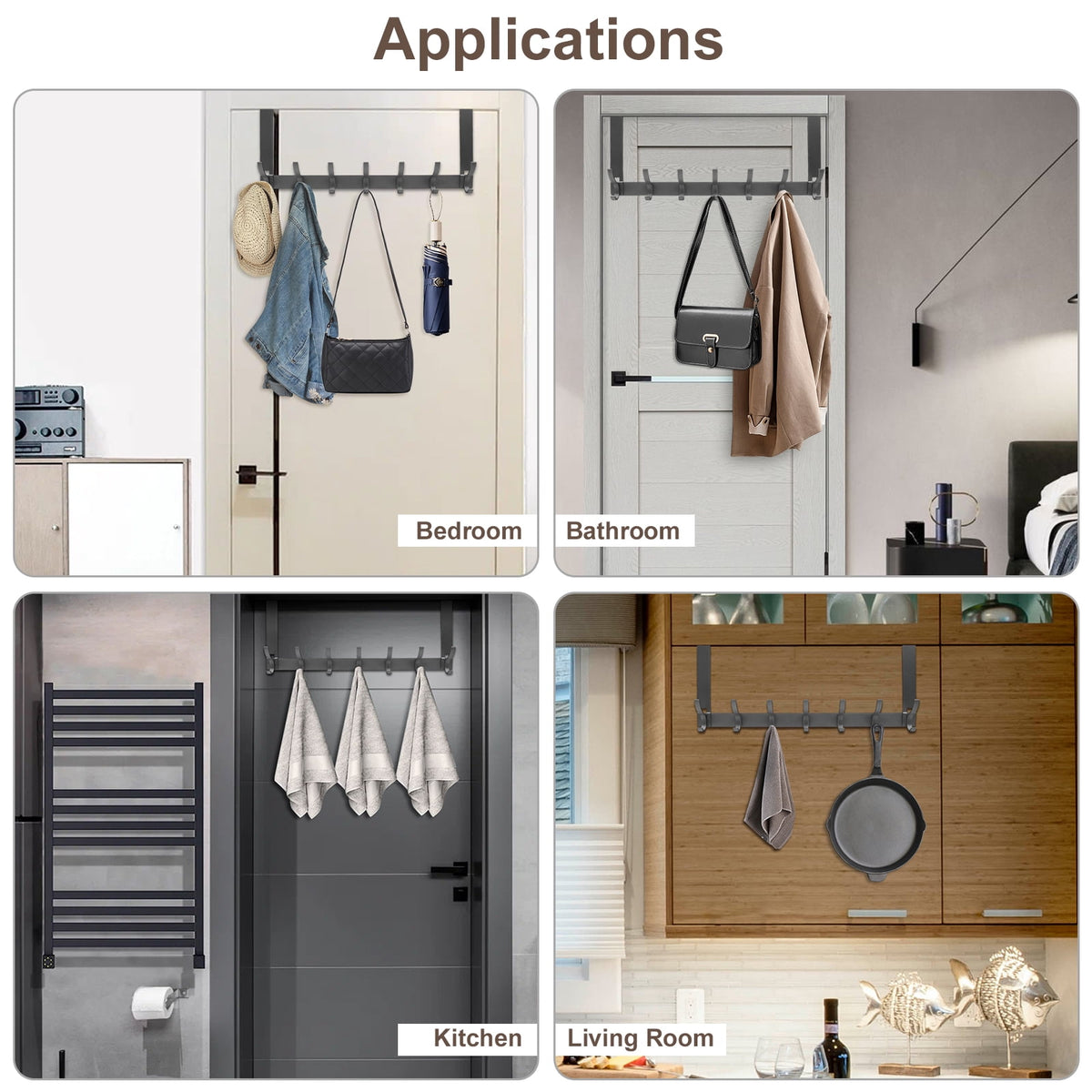 Over-the-Door Hook Rack with 14 Hooks, Stainless Steel, Gray - Image 5