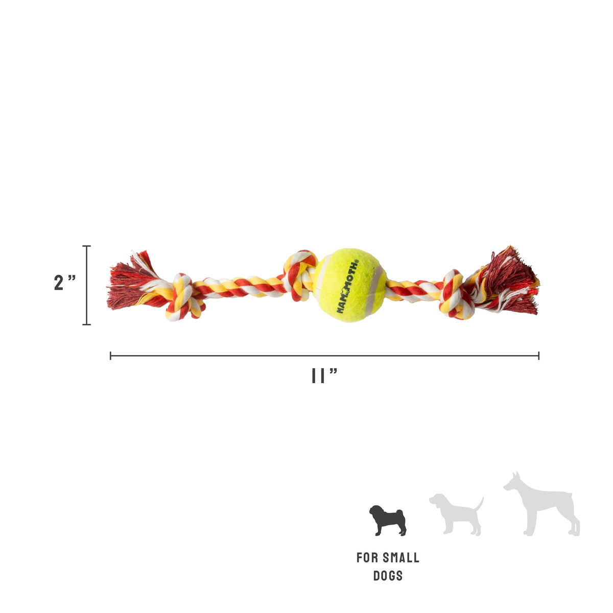 Cotton-Blend 3-Knot Tug Rope Dog Toy with Mini Tennis Ball, 11 in - Image 2