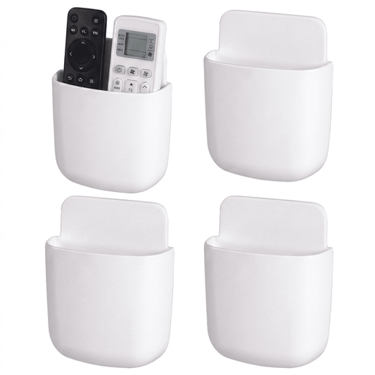 Self-Adhesive Wall Remote Control Holders, White, 4-Pack