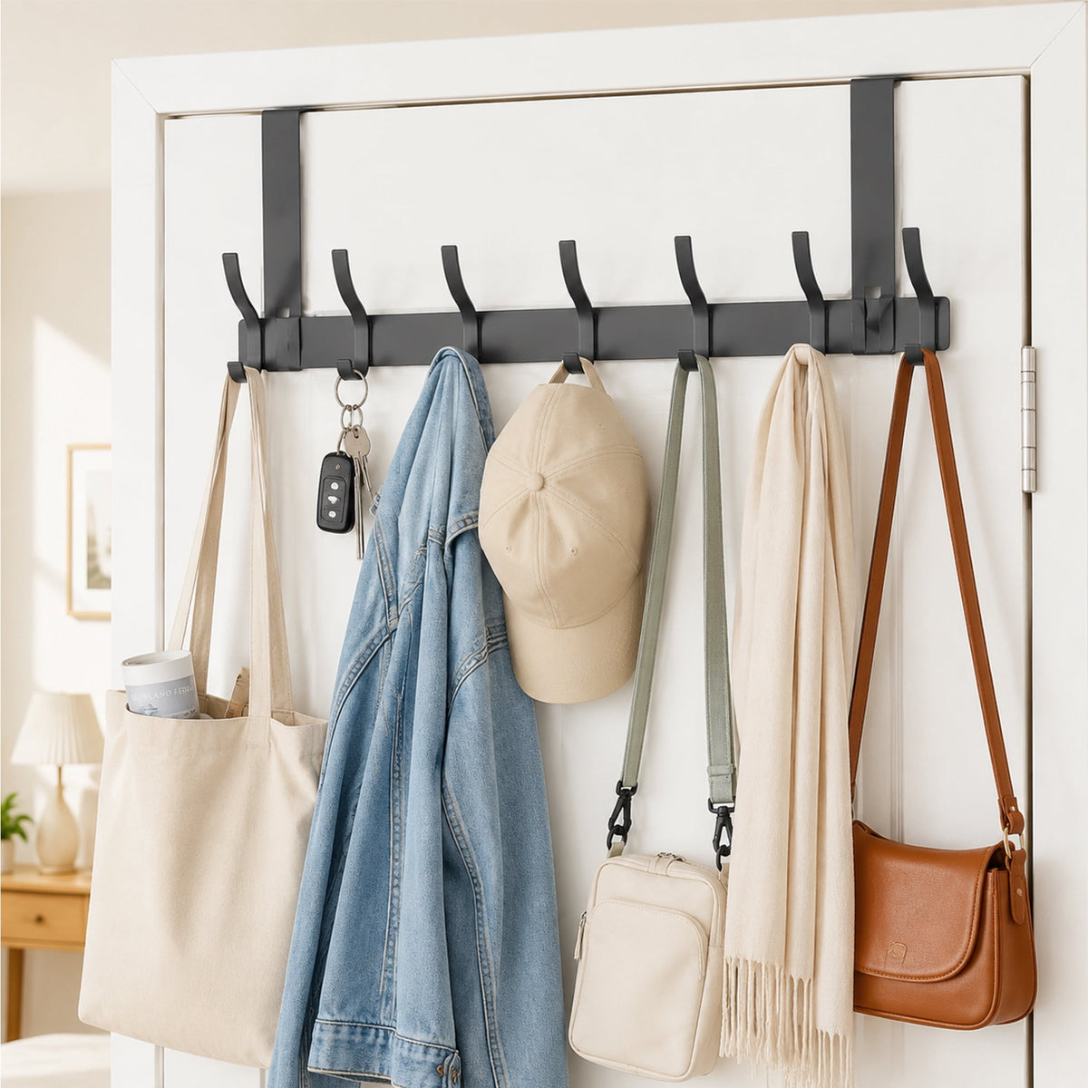 Over-the-Door Hook Rack with 14 Hooks, Stainless Steel, Gray - Image 2
