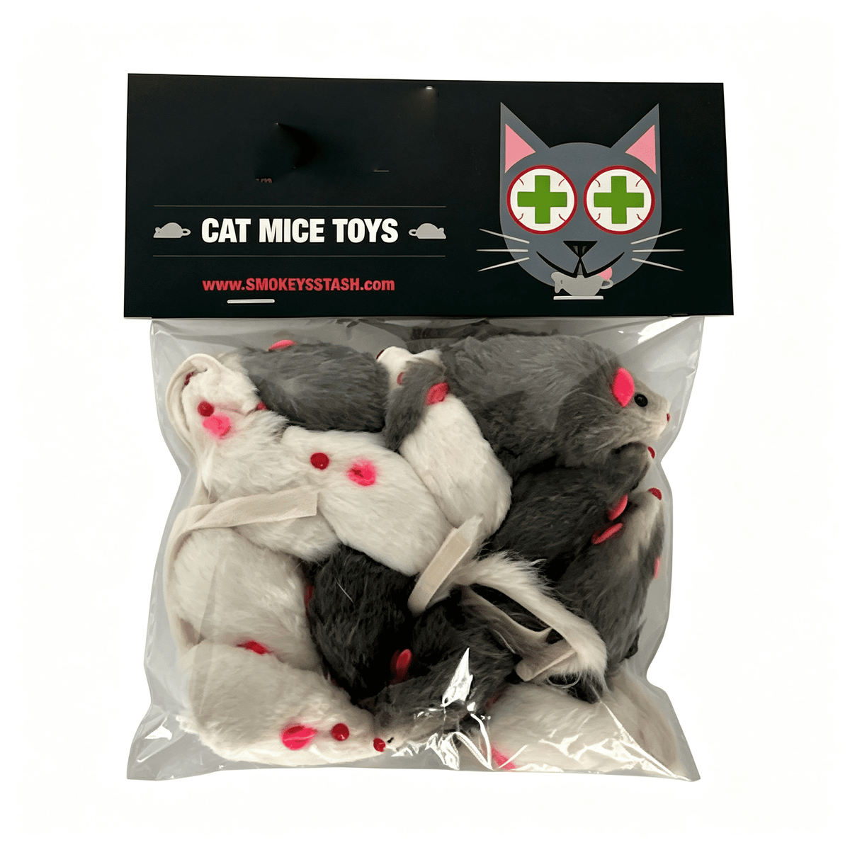 Realistic Fur Mouse Cat Toys with Rattle, White and Gray, 12-Pack - Image 2