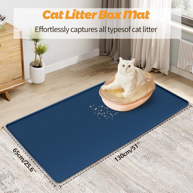 Extra-Large Silicone Cat Litter Mat, 51 x 25.6 in, Waterproof, Navy Blue - Image 2