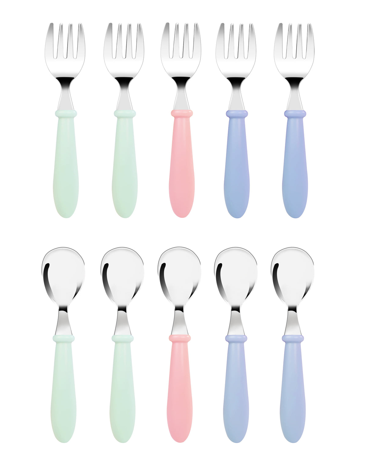 Toddler Forks and Spoons, Stainless Steel with Round Handles, 10 Pieces - Image 2