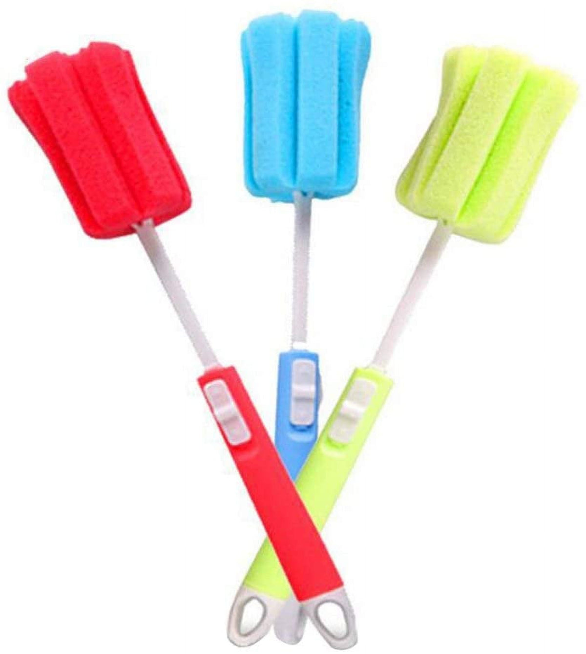 Foam Sponge Bottle Brushes with Adjustable Long Handle, 3-Pack