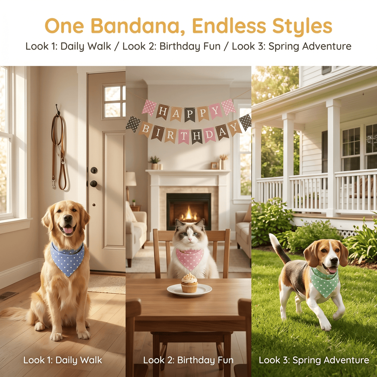 Puppy Bandanas, 17.7 in Square, Washable, 4-Pack - Image 4