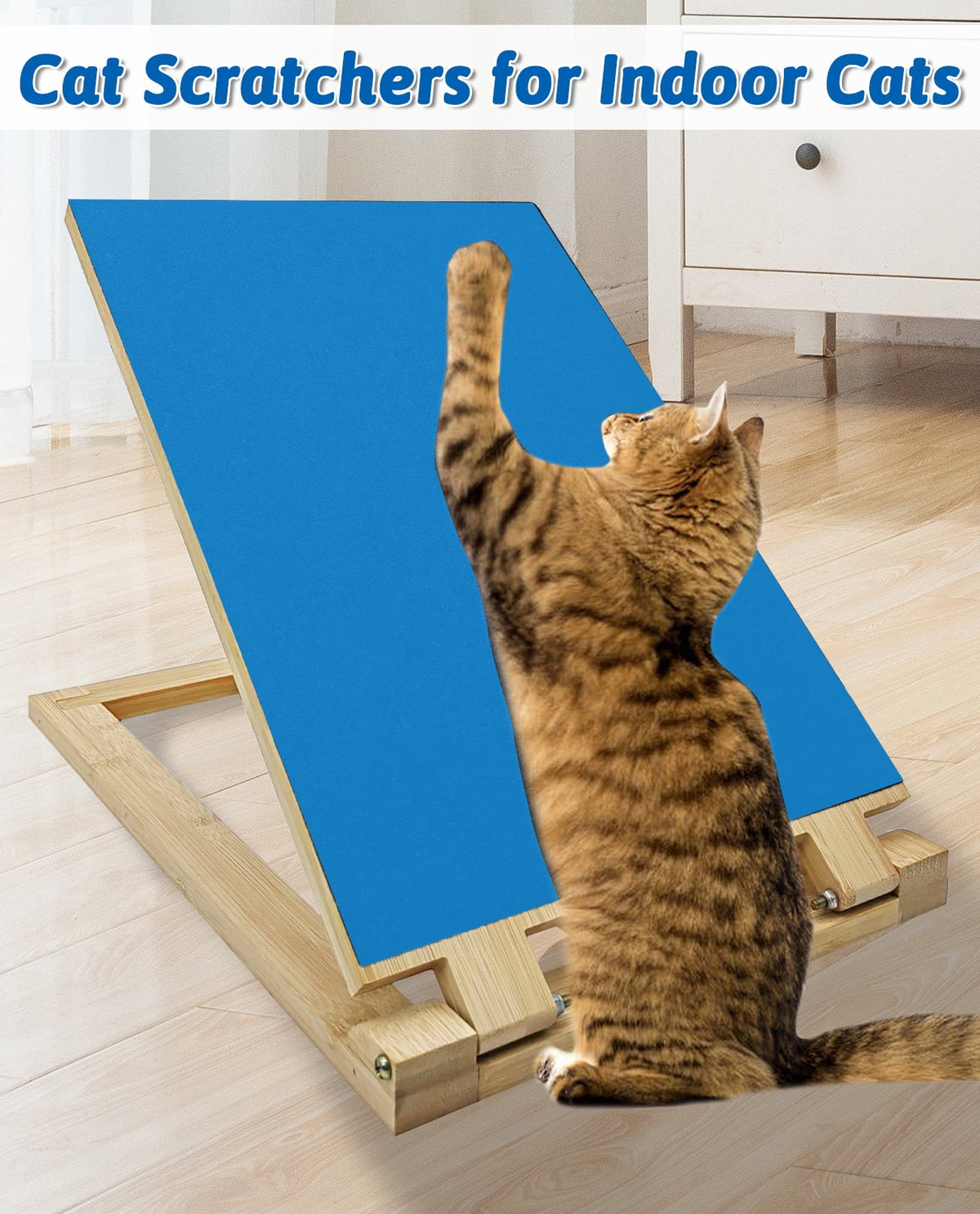 Tilted Cat Scratching Ramp with Replaceable Nail-File Sandpaper, 3 Heights, Blue - Image 6