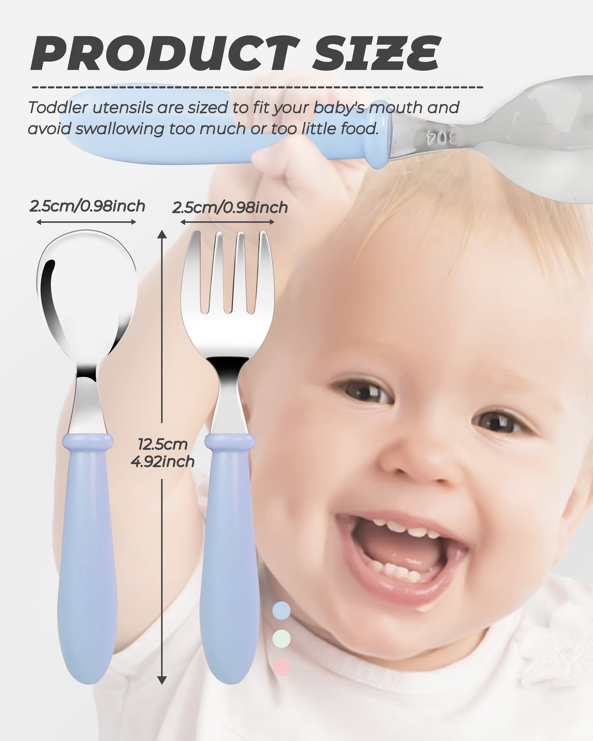 Toddler Forks and Spoons, Stainless Steel with Round Handles, 10 Pieces - Image 4