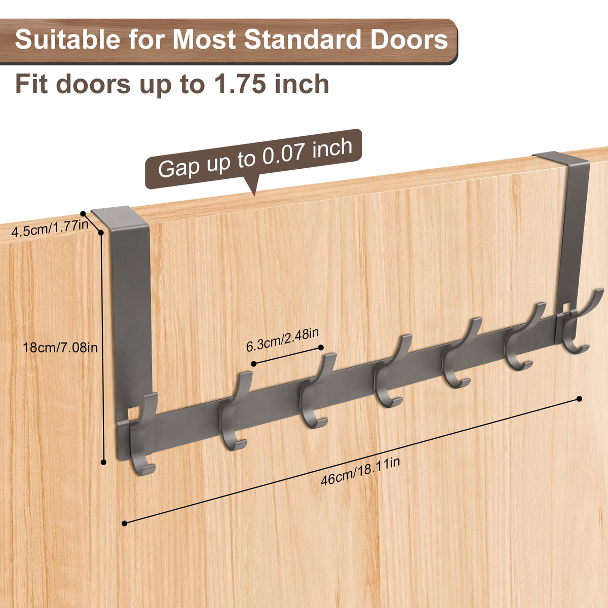 Over-the-Door Hook Rack with 14 Hooks, Stainless Steel, Gray - Image 3