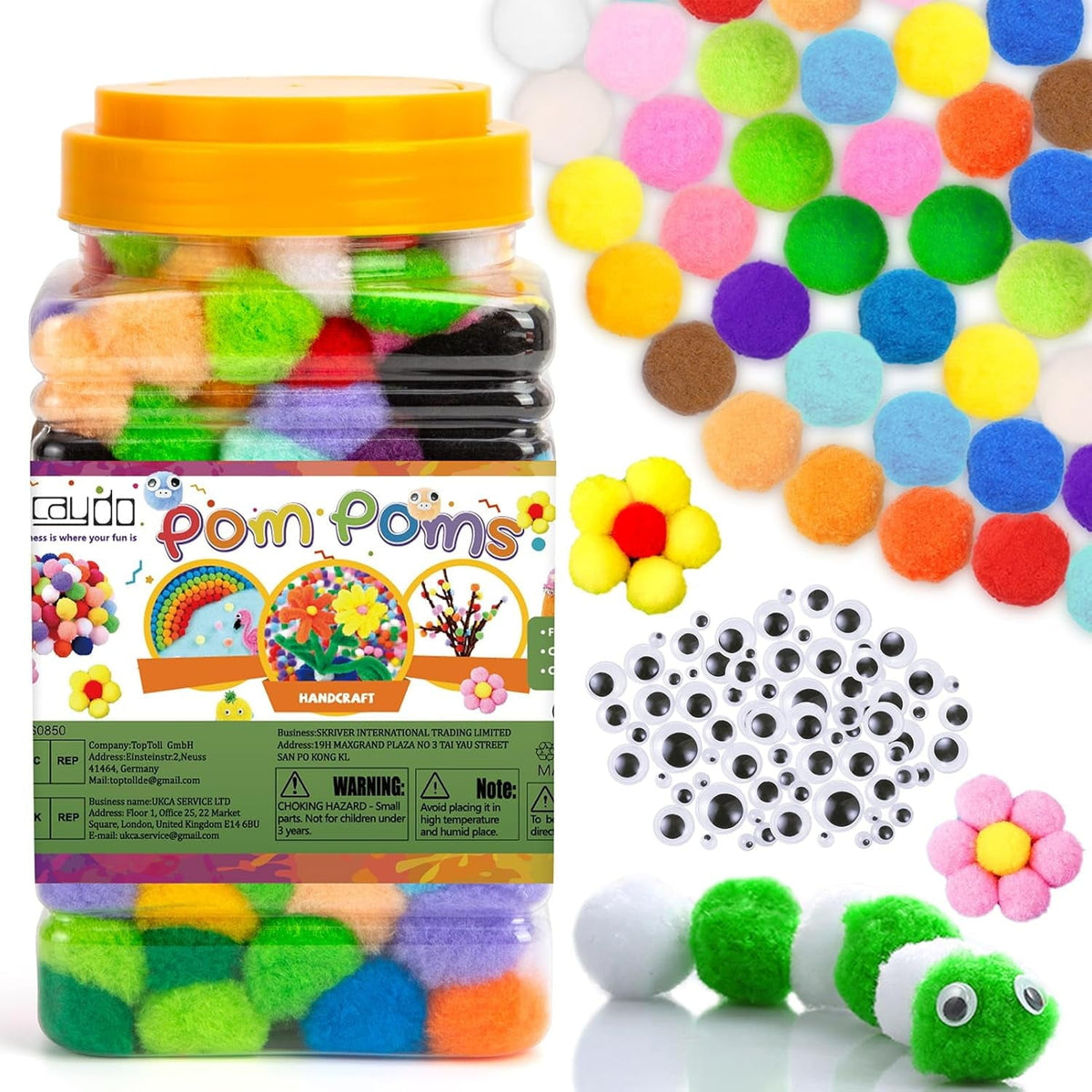 Assorted 1 in Craft Pom Poms, 300 Pieces with 100 Wiggle Eyes - Image 5