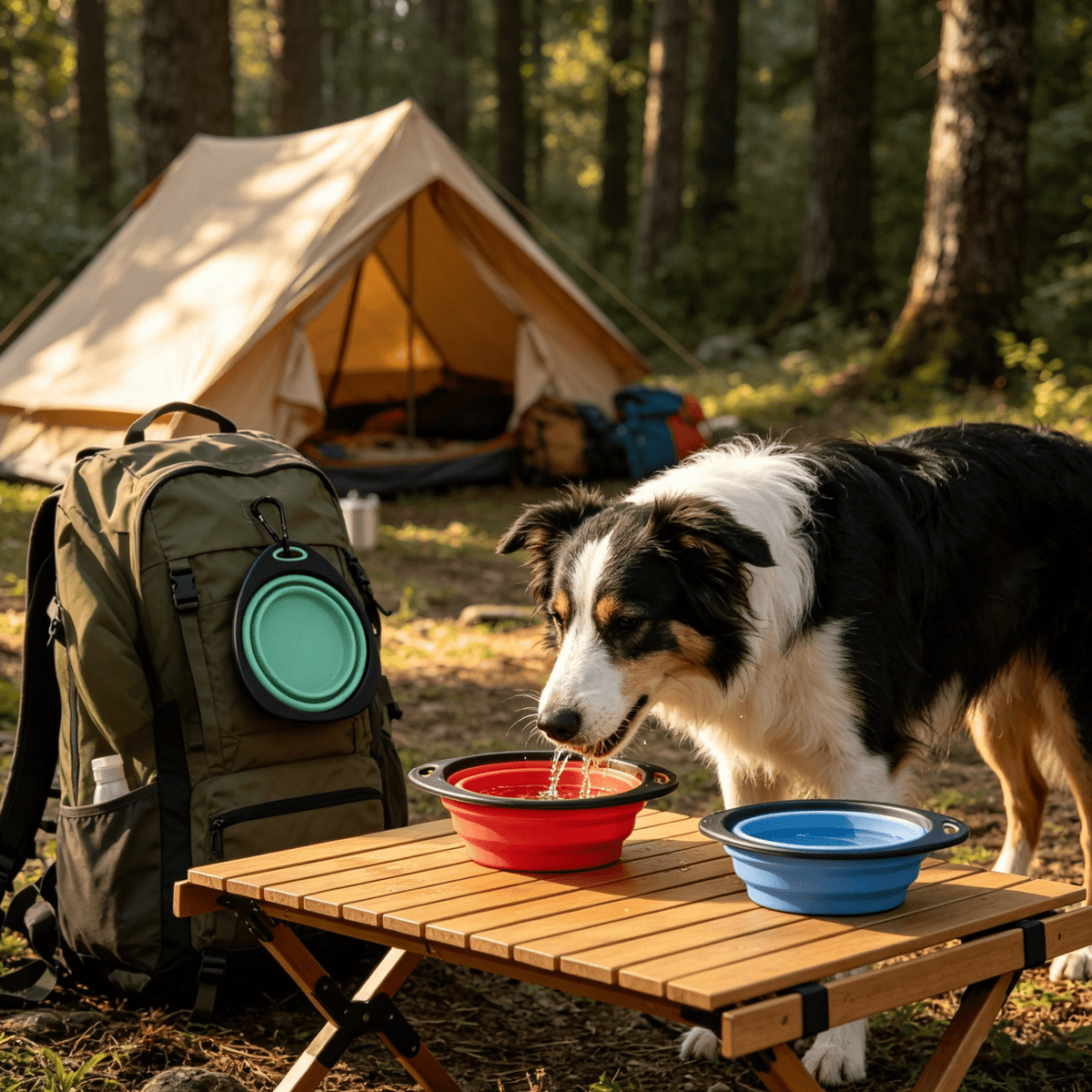 Collapsible Silicone Pet Bowls with Clasp for Travel, Green - Image 5