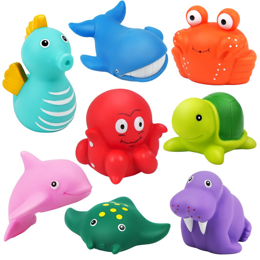 Sealed Sea Animal Bath Toys for Toddlers, No-Hole Design, 8 Pieces