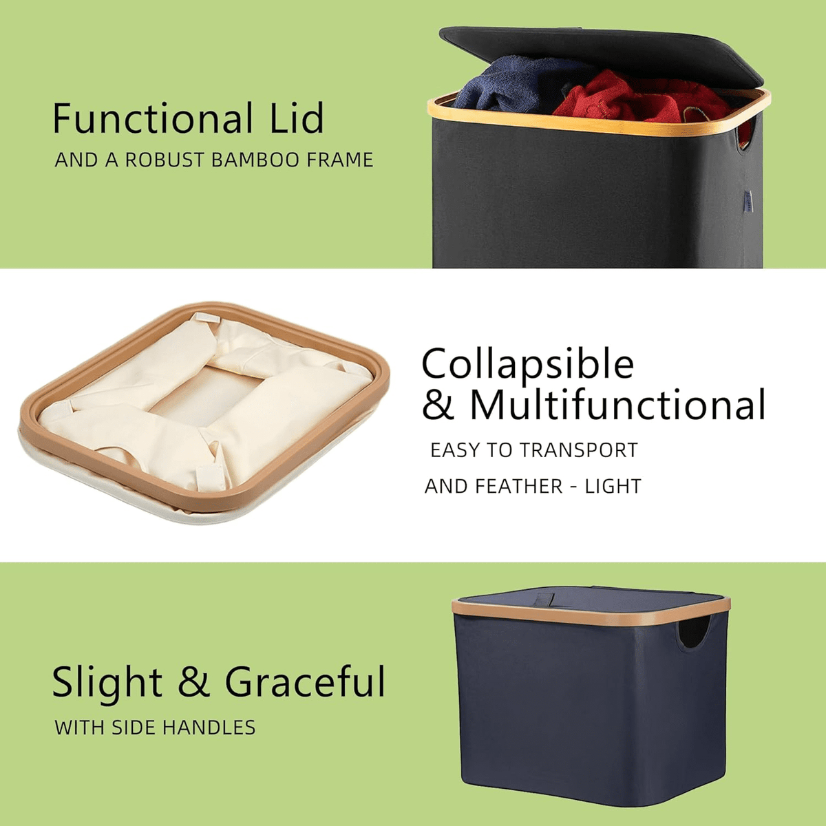 50 L Collapsible Canvas Storage Cubes with Bamboo Rims, 3-Pack, Beige - Image 2