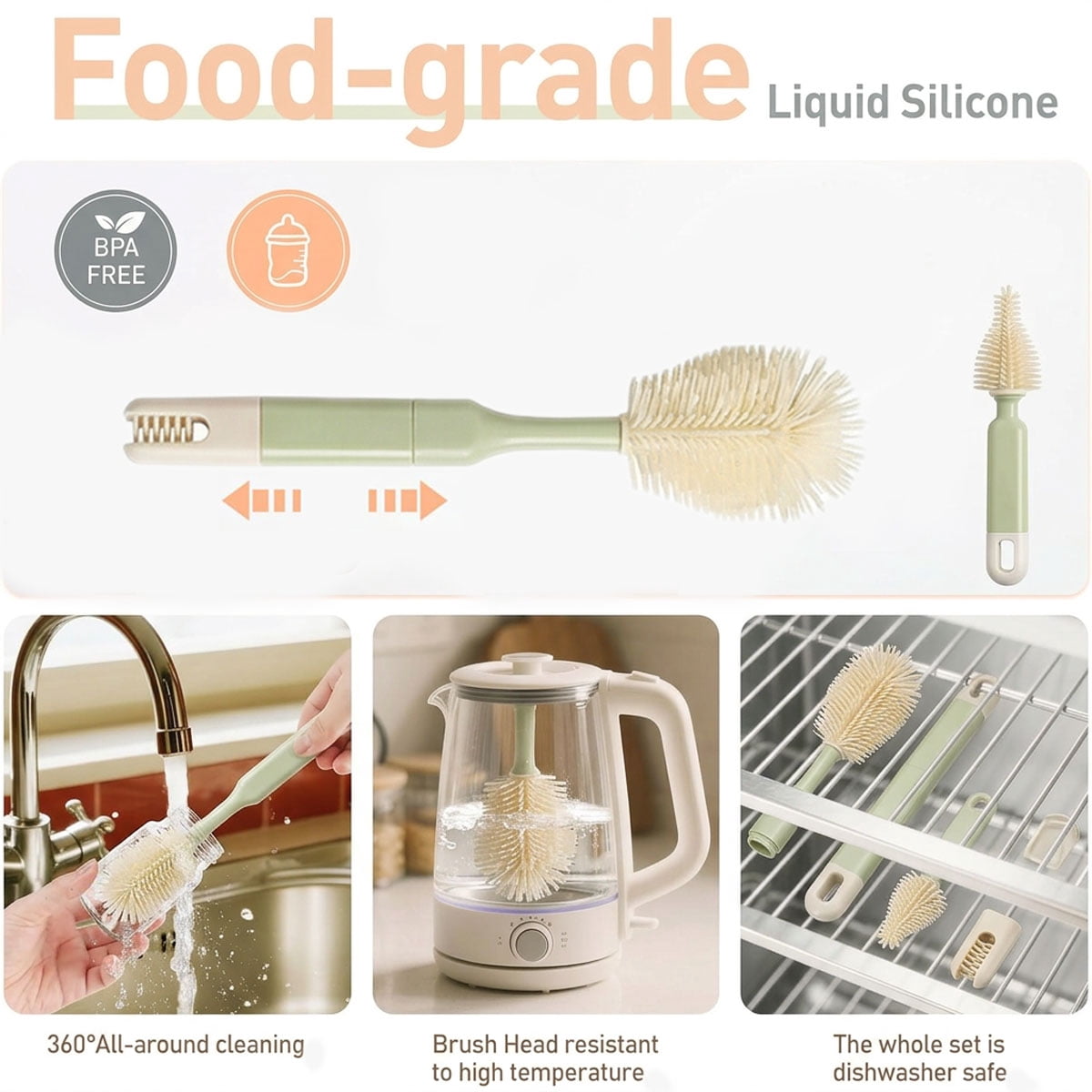Baby Bottle Brush Set with Fold-Out Drying Rack, Countertop Organizer - Image 2