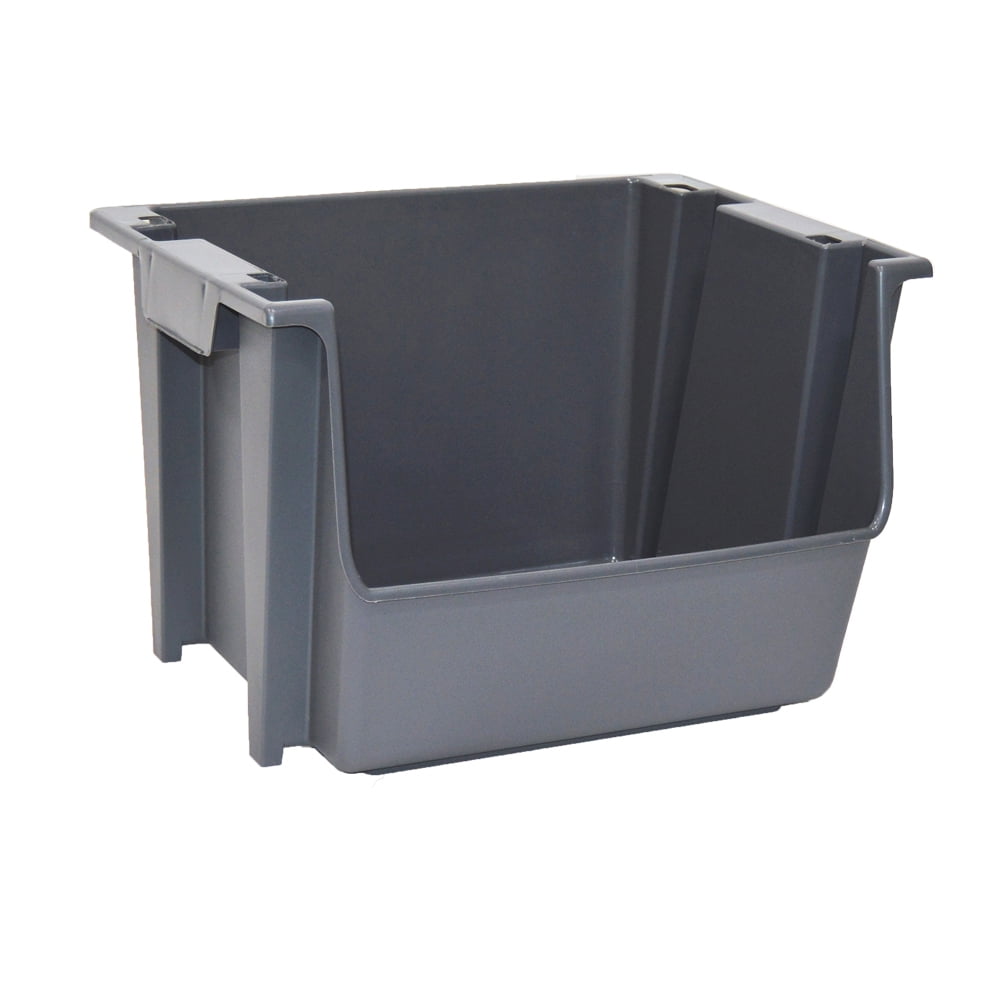 Stackable Plastic Garage Storage Bin with Handles, Gray
