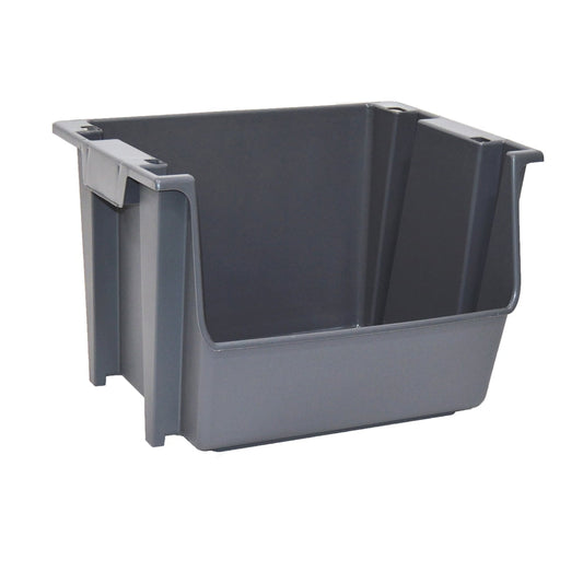 Stackable Plastic Garage Storage Bin with Handles, Gray