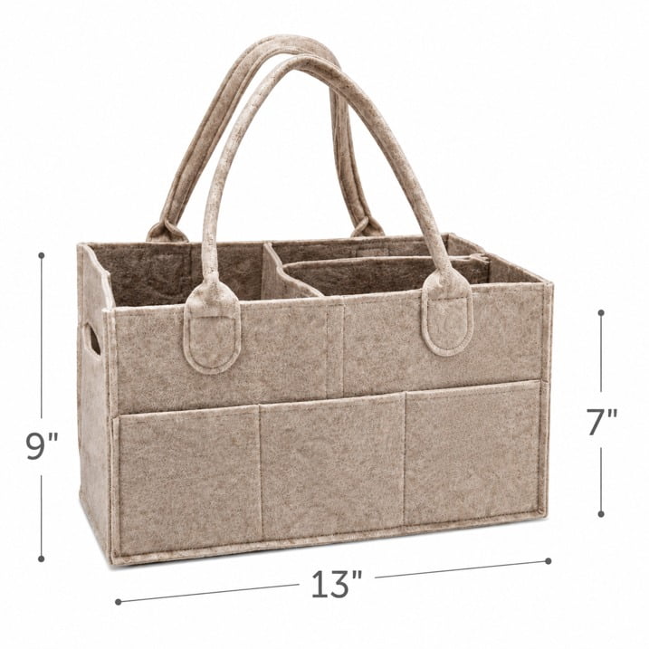 Felt Diaper Caddy with Handles and Removable Divider (Oatmeal)