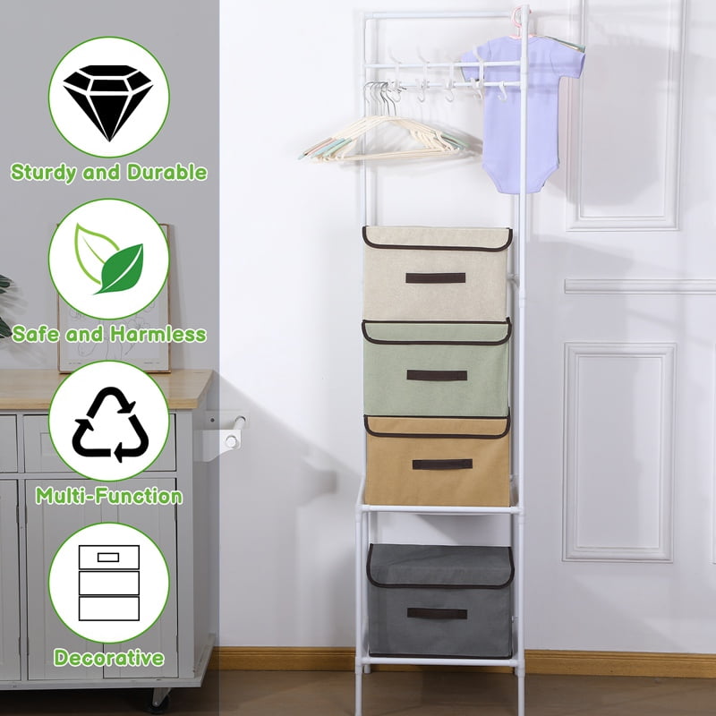 Fabric Storage Bins with Lids and Handles, 14 x 9 x 9 in, Stackable, 4-Pack - Image 6