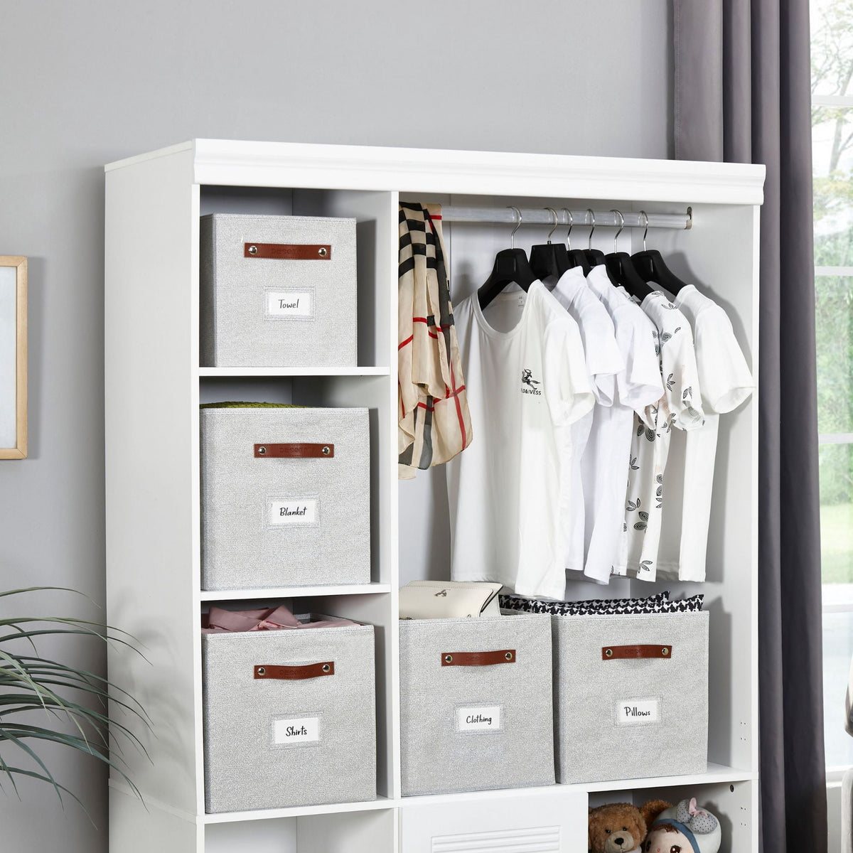 Collapsible Fabric Cube Storage Bins, 13 x 15 x 13 in, Set of 4, Light Grey - Image 2