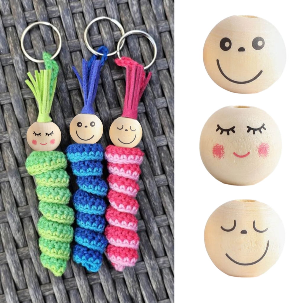 Natural Wooden Smiley Face Beads, 20 Pieces - Image 2