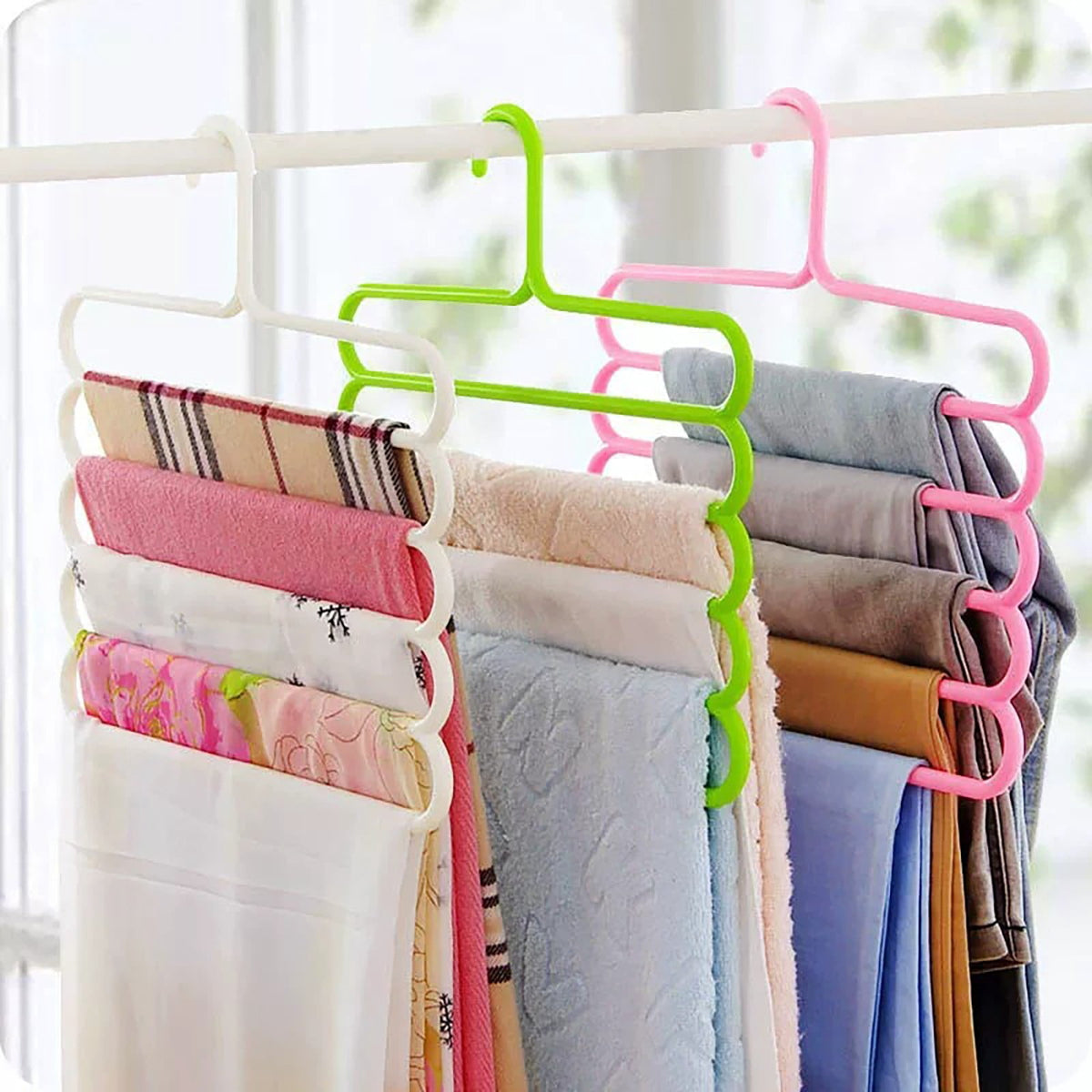 5-Tier Non-Slip Pants Hanger, Space-Saving, Pink - Image 5