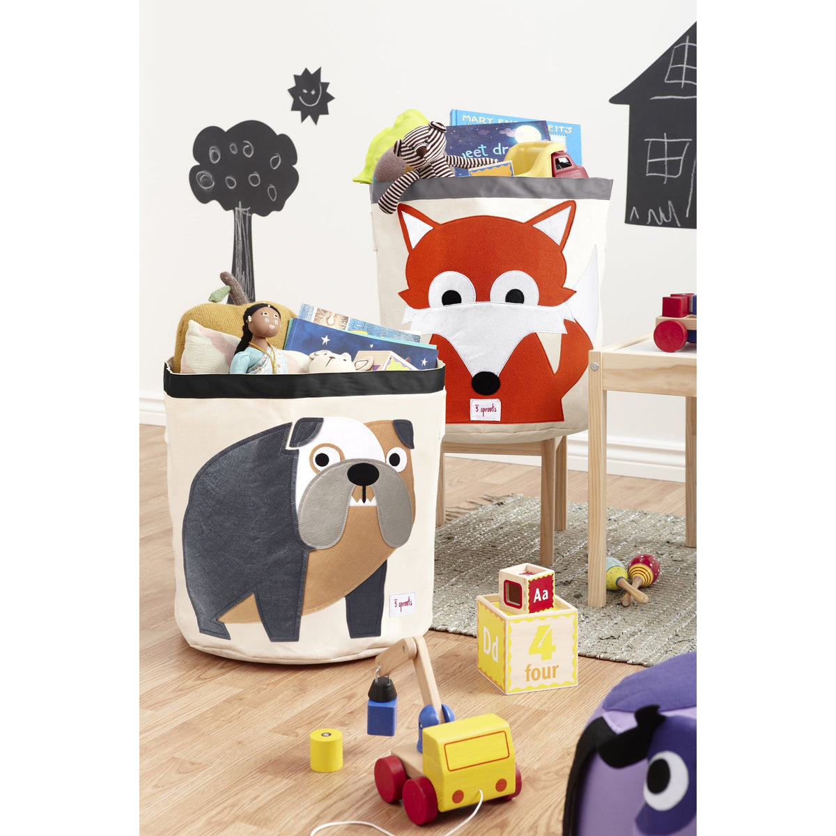 Folding Canvas Toy Storage Basket, Bulldog Print - Image 3