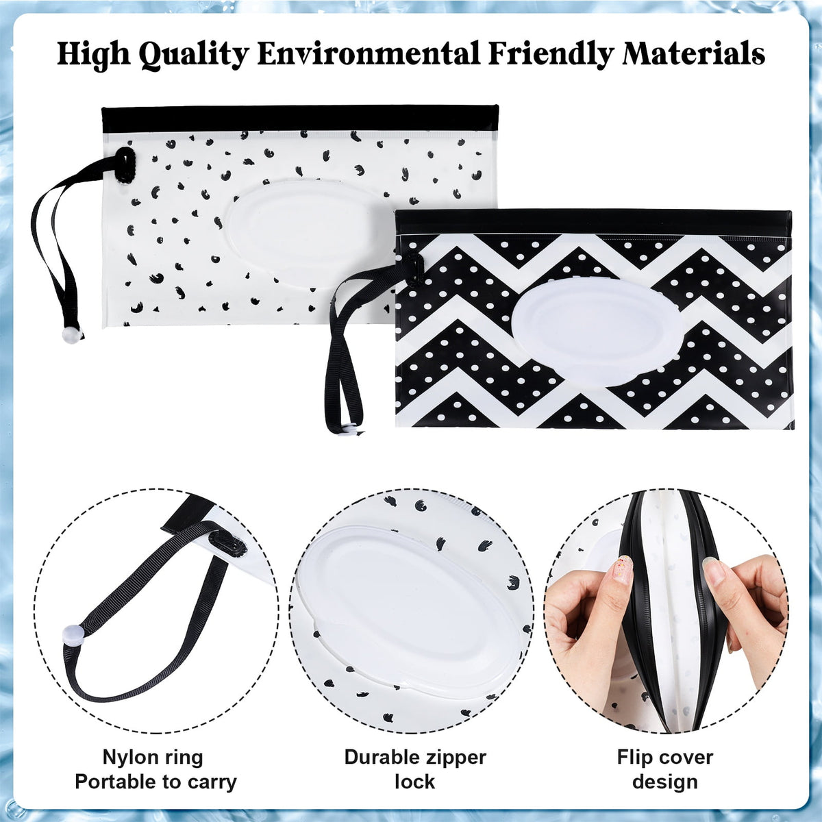Baby Wipes Dispenser with Sealing Lid and 2 Travel Wipe Pouches (Grey) - Image 3