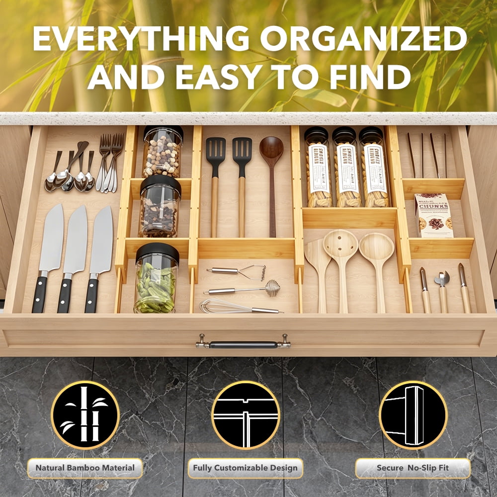 Expandable Bamboo Drawer Dividers, 17-22 in, with Inserts and Labels, 4 Pieces - Image 6