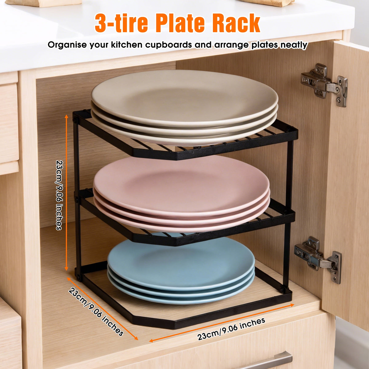 3-Tier Corner Shelf Rack for Kitchen Cabinets, Black - Image 2