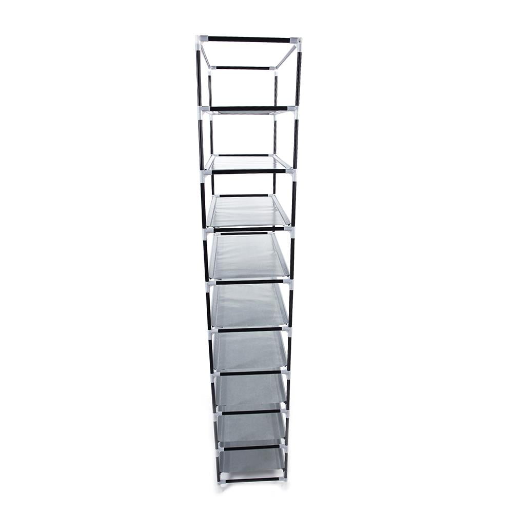 10-Tier Shoe Rack with Dustproof Cover, 9 Compartments, Gray - Image 4