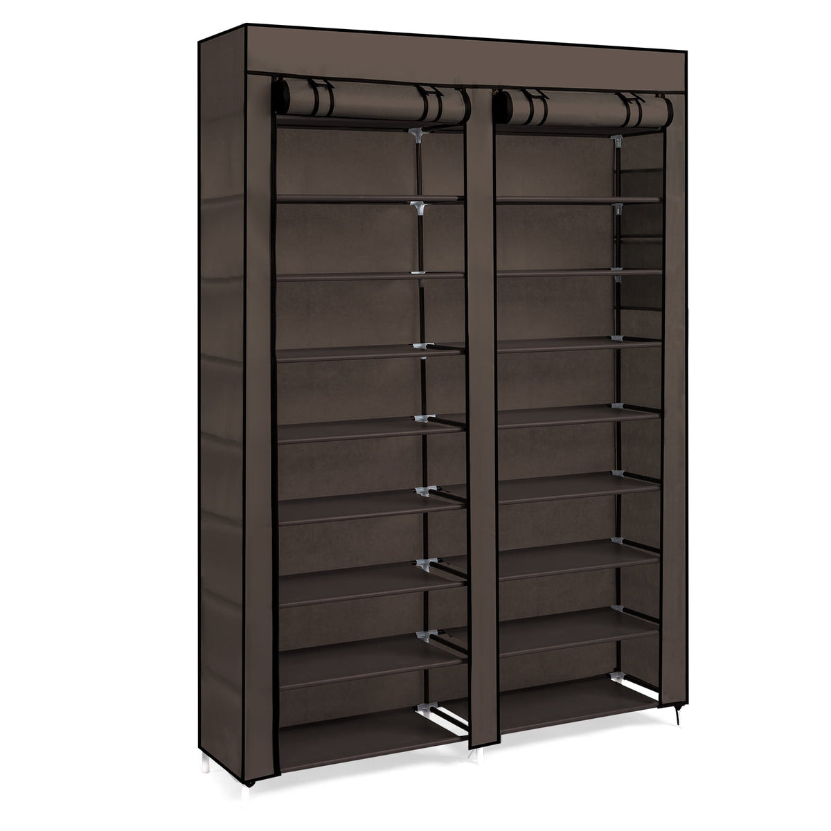 10-Tier Double-Row Shoe Rack with Fabric Cover, Holds 40 Pairs (Coffee)