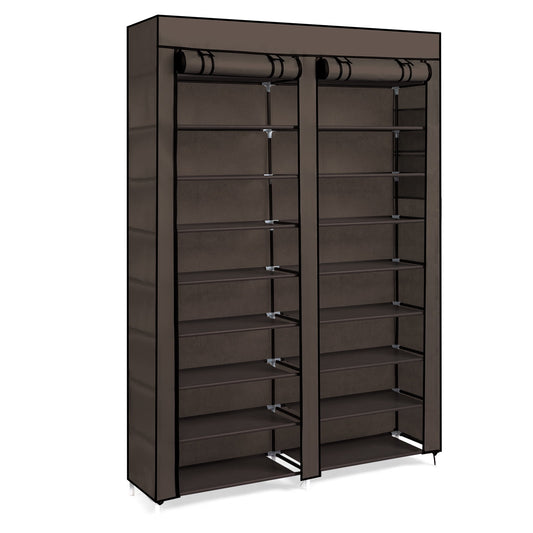 10-Tier Double-Row Shoe Rack with Fabric Cover, Holds 40 Pairs (Coffee)