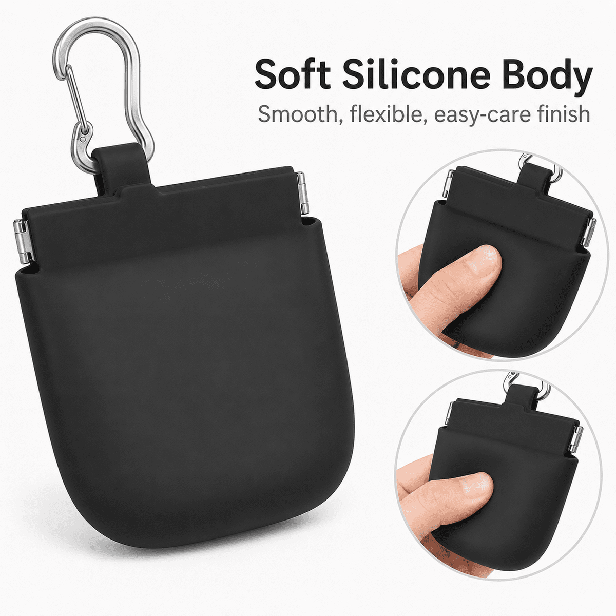 Small Silicone Dog Treat Pouch with One-Hand Access and Auto-Closing Lid, Black - Image 5