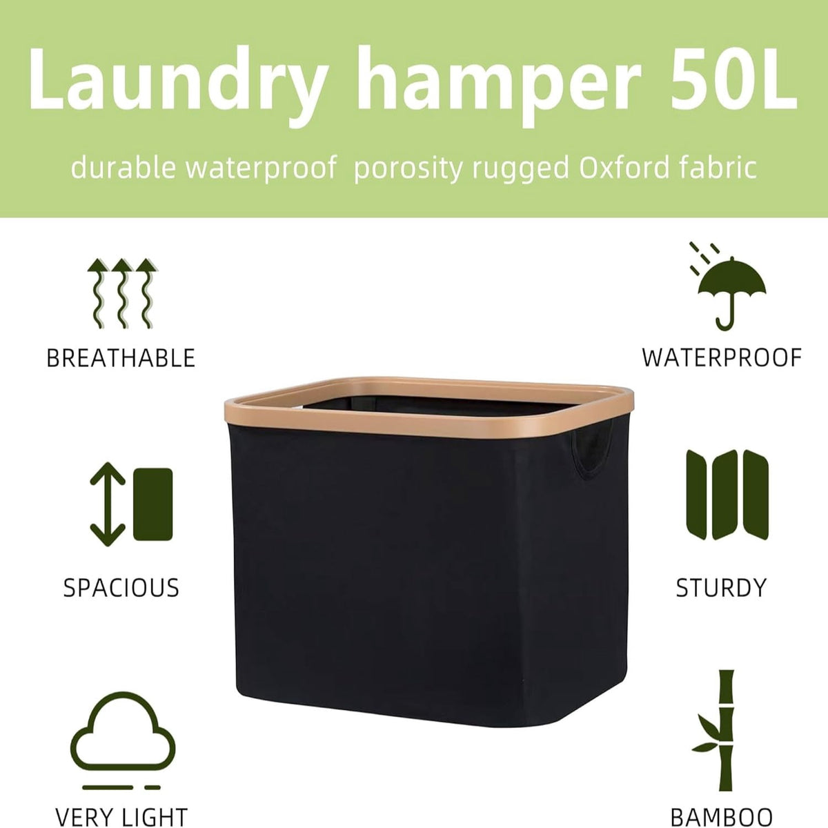 50 L Collapsible Canvas Storage Cubes with Bamboo Rims, 3-Pack, Beige - Image 3