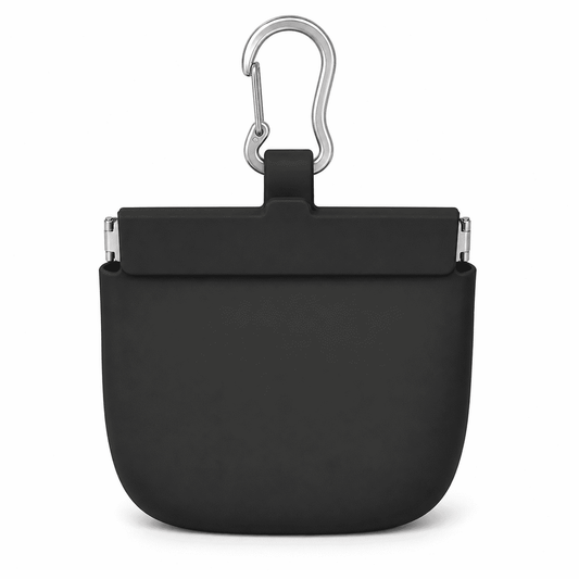 Small Silicone Dog Treat Pouch with One-Hand Access and Auto-Closing Lid, Black