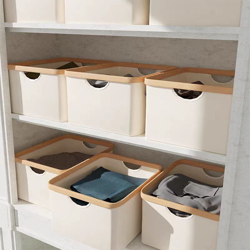 50 L Collapsible Canvas Storage Cubes with Bamboo Rims, 3-Pack, Beige - Image 4