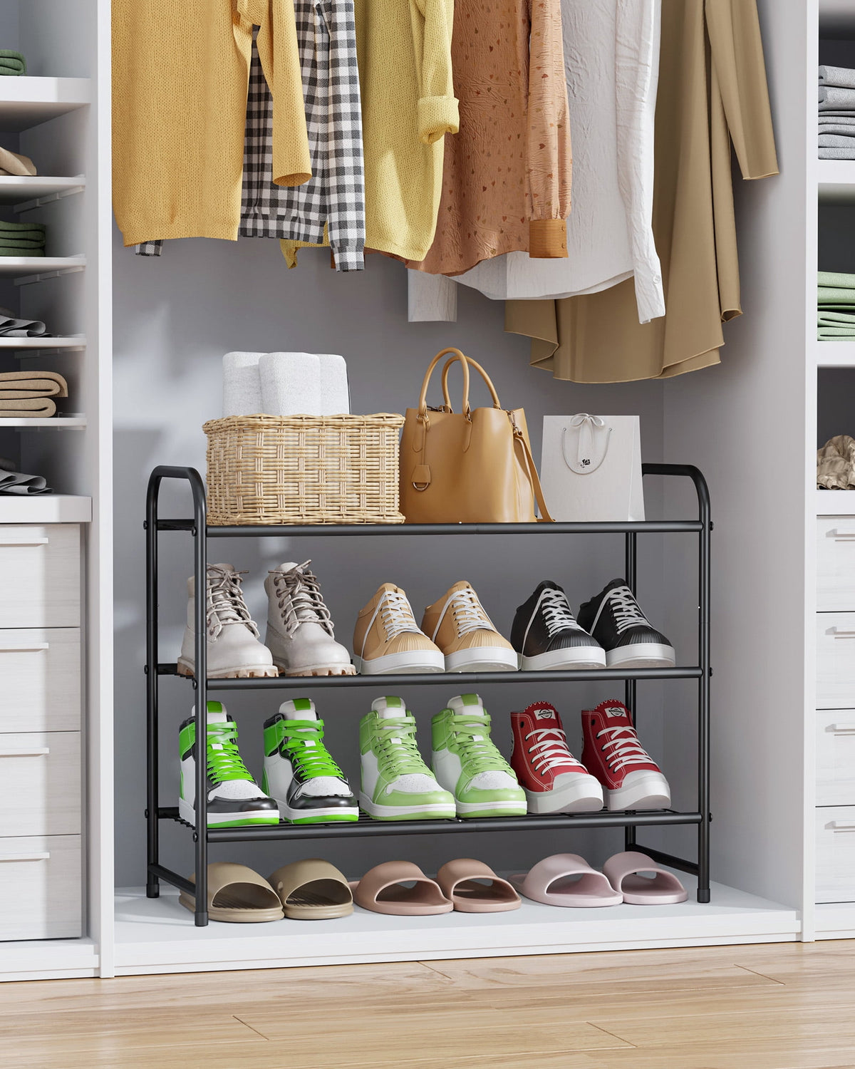 3-Tier Stackable Metal Shoe Rack, Holds 16 Pairs, 25.9 x 11.4 x 19.3 in, Black - Image 3