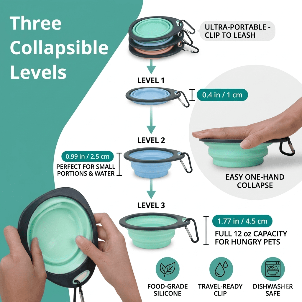 Collapsible Silicone Pet Bowls with Clasp for Travel, Green - Image 4