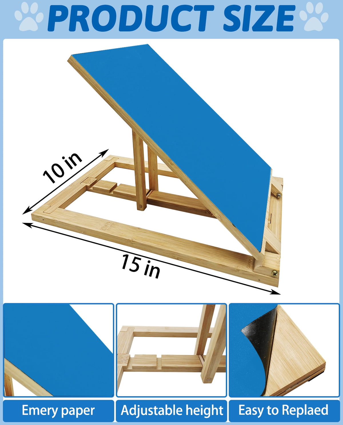 Tilted Cat Scratching Ramp with Replaceable Nail-File Sandpaper, 3 Heights, Blue - Image 5